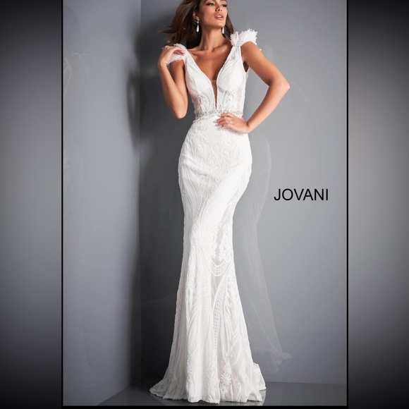 Jovani Dresses Jovani 38 Mint Plunging Neck Embellished Prom Dress